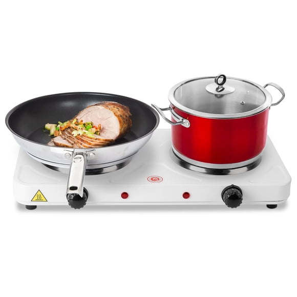 KOCASO 2000W Double Burner Electric Stove, Portable Dual Countertop Hot Plate with 5-Temperature Control for Kitchen Cooking, Universal Pan Compatibi