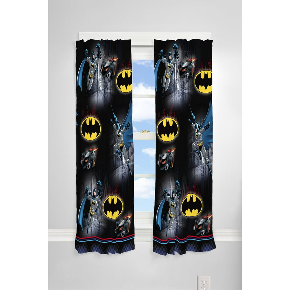 Batman Kids Bedroom Microfiber Window Curtain Set, 2 Panels, 63" Length