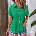thumbnail image 6 of YDFCWXW Button Down Dressy Shirts for Womens Gauze Shirts Casual Short Sleeve Textured Collared Summer Work Blouse Clothes Green, L, 6 of 8