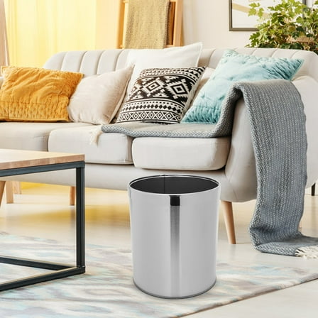 WHAMVOX  2 PCS Waste Basket Stainless Steel Kitchen Trash Can Bins Office Silver