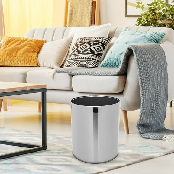 WHAMVOX  2 PCS Waste Basket Stainless Steel Kitchen Trash Can Bins Office Silver