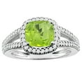 thumbnail image 1 of 10K White Gold Natural Peridot Ring Cushion 7x7mm Diamond Accent 3/8 inch wide, size 5, 1 of 3