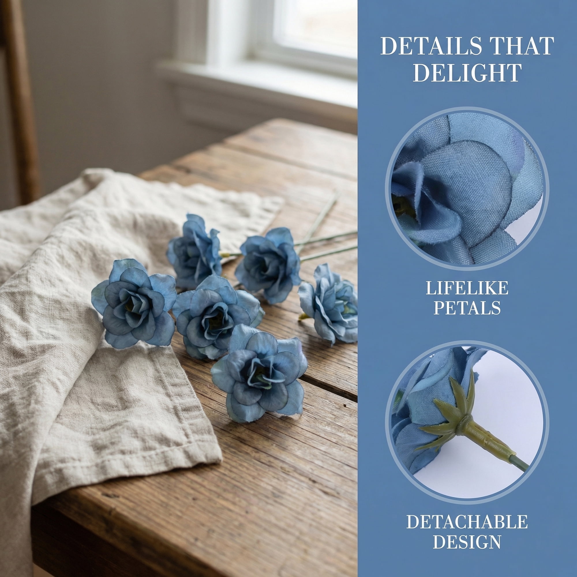 Unique Bargains Artificial Roses Bouquet Silk Rose with Detachable Flower [Haze Blue]