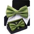 thumbnail image 2 of LAICAIW Mens Solid Color Double Fold Pre-tied Bow Tie and Pocket Square Cufflink Set with Gift Box, 2 of 7