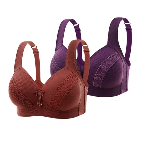 Elvqul Nylon Bras for Women Wireless Lightweight Red Bralette Plus Size Breathable Plain Underwear 2 Pack Comfy Bras