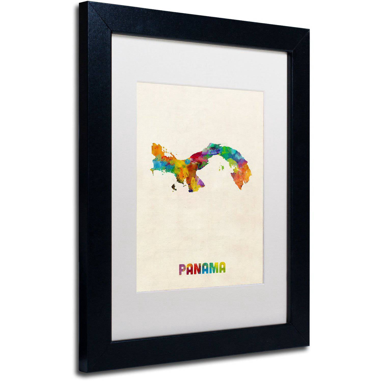 Trademark Fine Art "Panama Watercolor Map" Canvas Art by Michael Tompsett White Matte, Black Frame