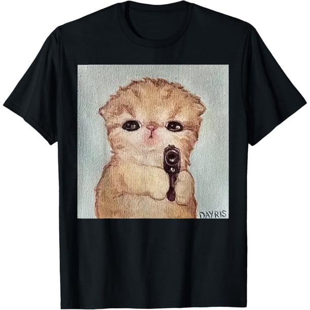 Angry Kitty with Gun Funny Cat Meme Kawaii Kitty Joke Camiseta