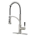 thumbnail image 1 of GUUKAR grifo de cocina con rociador desplegable de una sola manija de níquel cepillado de arco alto comercial granja cocina fregadero grifo con placa de cubierta, 1 of 5