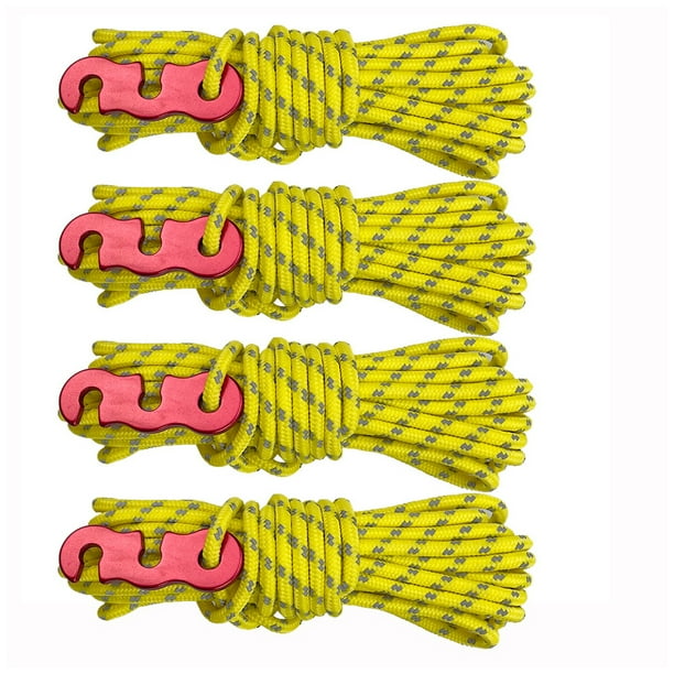 Wosthever Cuerda de tienda de 4 piezas, alambre de senderismo, suministros de Camping, equipo de escalada multifuncional a prueba de viento, carpas Amarillo