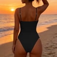 thumbnail image 6 of Hduncf Women's One Piece Swimsuit Solid Color Tummy Control Bathing Suit Fashion Pleated Beach Swimwear for Beach Vacation Black M, 6 of 9