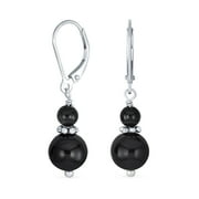 Bling Jewelry Womens Black Onyx  Bali Milgrain Edged Drop Dangle Earrings Silver Lever back