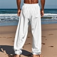 thumbnail image 4 of Dwellite Mens Casual Cotton Linen Pants Drawstring Loose Fit Summer Beach Pant Lightweight Trousers with Pocket White 2XL, 4 of 5