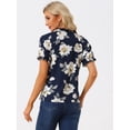 thumbnail image 4 of Blusas de mujer con volantes de manga corta floral con cuello simulado y volantes Azul Oscuro S, 4 of 5