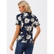 thumbnail image 4 of Blusas de mujer con volantes de manga corta floral con cuello simulado y volantes Azul Oscuro S, 4 of 5