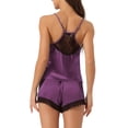 thumbnail image 3 of Conjunto de pijamas de satén para mujer INSPIRE CHIC, camisetas sin mangas con tirantes tipo racerback y pantalones cortos con encaje, conjuntos de lounge de seda M púrpura, 3 of 6