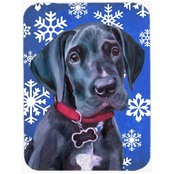 Black Great Dane Puppy Winter Snowflakes Holiday Mouse Pad, Hot Pad & Trivet