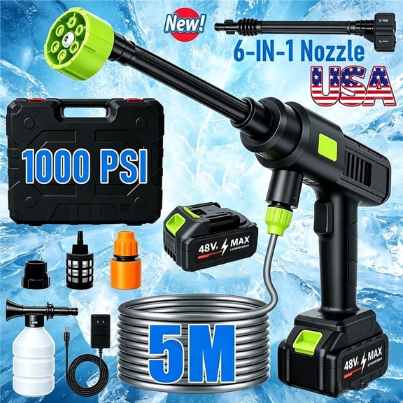 6 IN 1 Cordless Electric High Pressure Water Spray Gun Car Washer Cleaner NEW