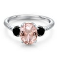 thumbnail image 3 of Gem Stone King 925 Sterling Silver Peach Nano Morganite and Black Diamond Engagement Ring for Women | 2.54 Cttw | Oval 9X7MM | Gemstone October Birthstone | Size 8, 3 of 6