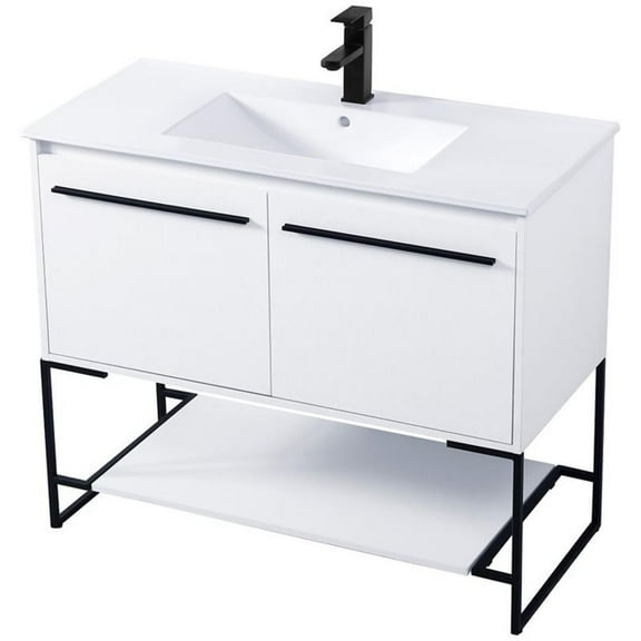 Elegant Decor Gerard 40" Single Porcelain Top Bathroom Vanity in White