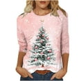 thumbnail image 3 of Nfurl Womens Xmas T Shirts Fashion Christmas Shirt Holiday Casual Xmas Tree Print Tshirts Comfy Crewneck 3/4 Sleeve Tops Pink L, 3 of 5