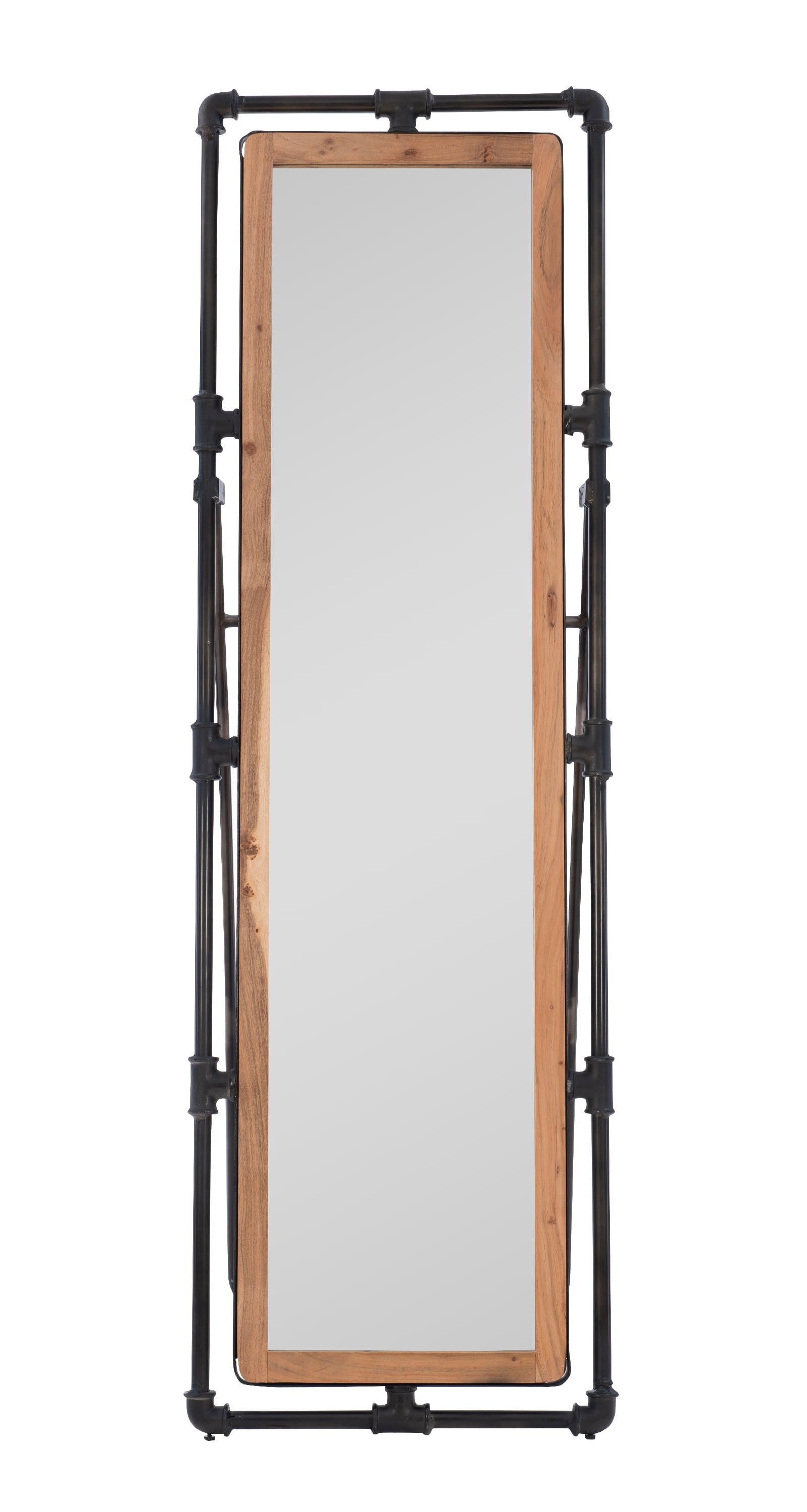 Powell Kelton Industrial Pipe Cheval Mirror, Natural and Gun Metal