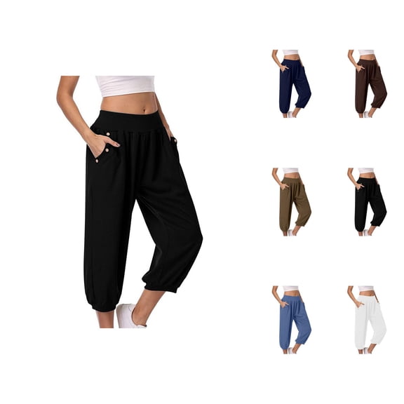 Capri Joggers Womens Elastic High Waist Relaxed Fit Straight Leg Capri Sweatpants with Pockets Womens Capris