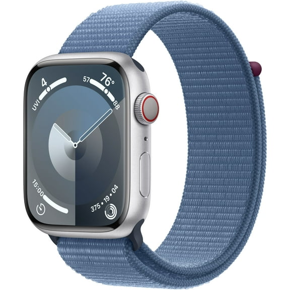 Restored Apple Watch Gen 9 Series 9 Cell 45mm Silver Aluminum - Winter Blue Sport Loop MRMJ3LL/A (Refurbished)