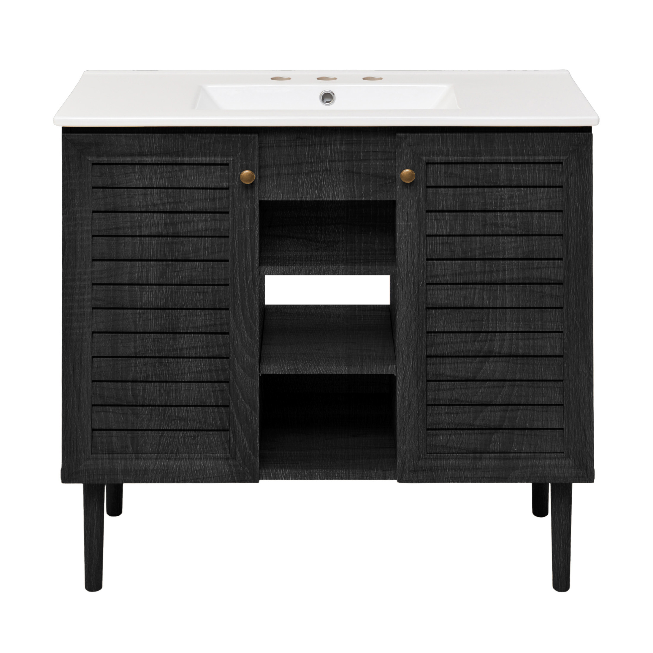 Bron 36" Freestanding Bathroom Vanity in Black Oak with 3-Hole Widespread Sink Top