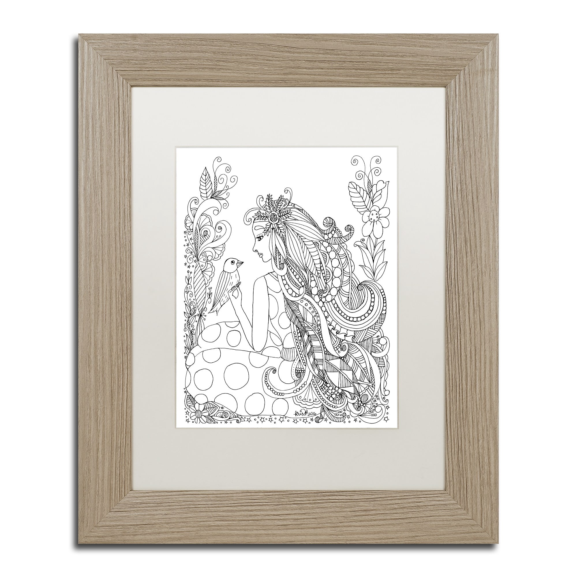 Trademark Fine Art "Flower Girls 29" Canvas Art by KCDoodleArt White Matte, Birch Frame