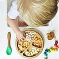 thumbnail image 2 of Baby Dinner Plates Portable Non Slip Baby Suction Plate Bamboo Feeding Plate With Spoon, 2 of 7
