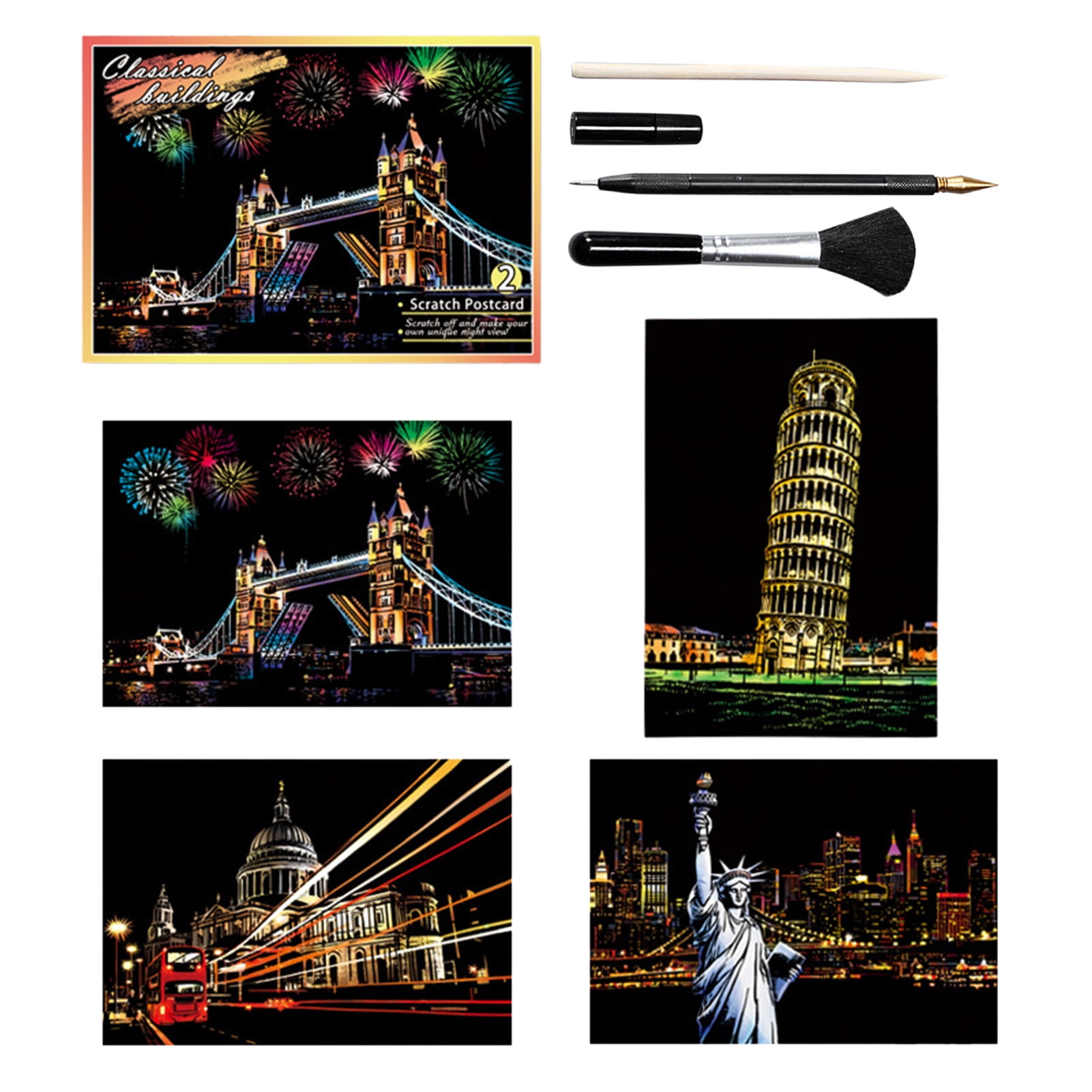Scratch Art City Scenery Building Painting Paper DIY Scratchboard