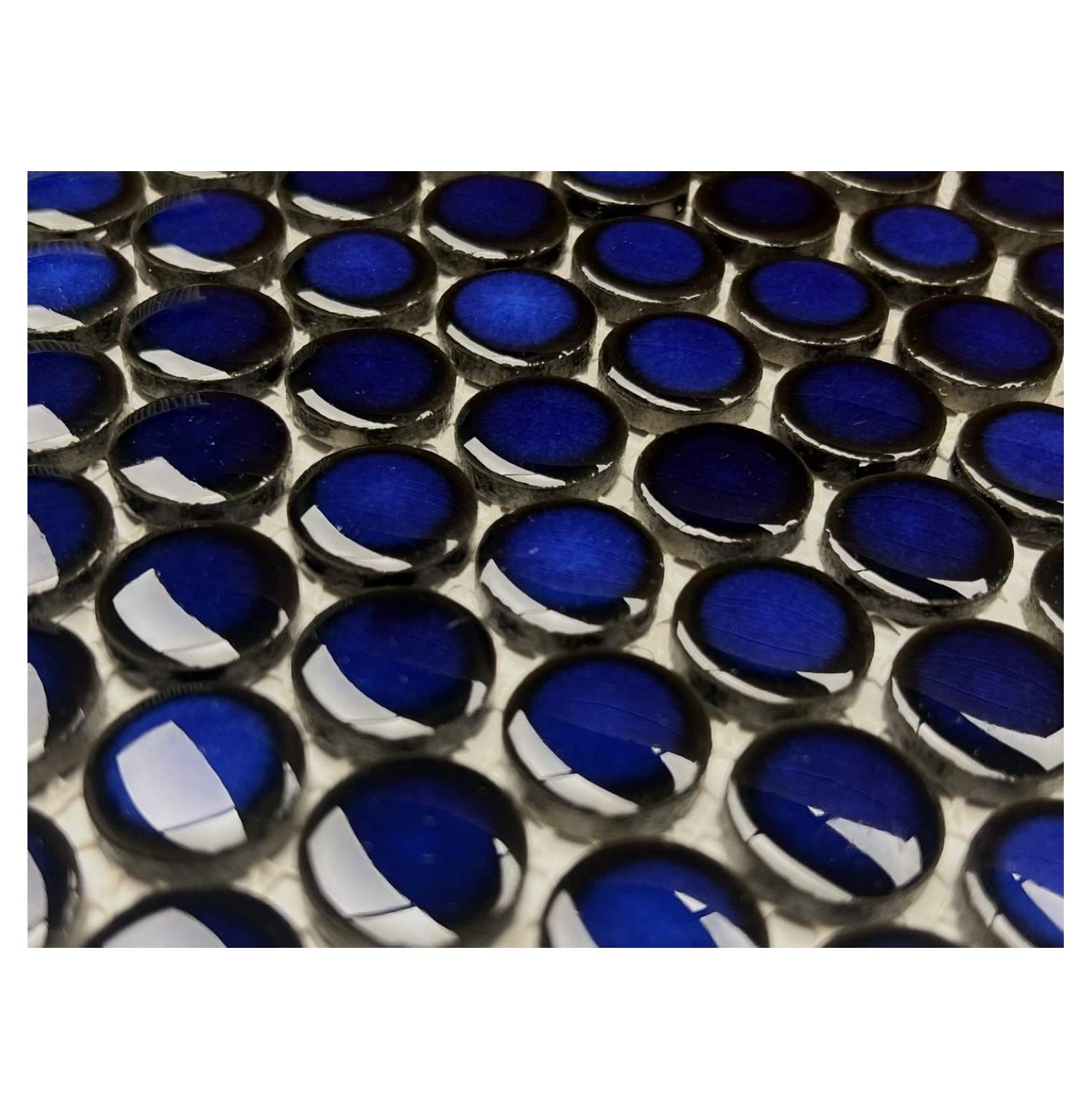 Penny Round Ceramic Mosaic Tile Sheets – Cobalt Blue/Gray/Brown For Backsplash, Bathroom Floor (5 Sheets, 5 Sq Ft)