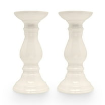 Bonita Home 9" Candle Holder Set, Ceramic Candle Stick Holder - Pillar or Taper Candles, Set of 2 Farmhouse, Rustic, Traditional Decor, White