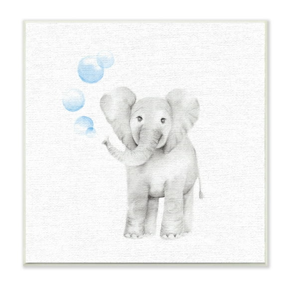 Stupell Baby Elephant Blue Bubbles Linen Look Wall Plaque Art