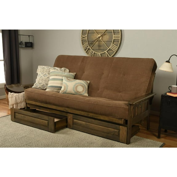 Kodiak Furniture Tucson Queen-size Wood Storage Futon-Mocha Brown Mattress