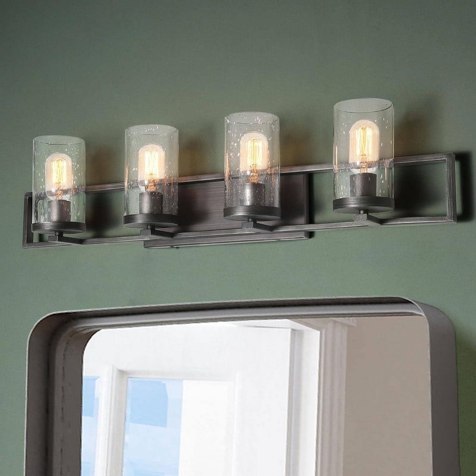 LNC 4-Light Bushed Grey with Seed Glass Farmhouse Bathroom Vanity Light