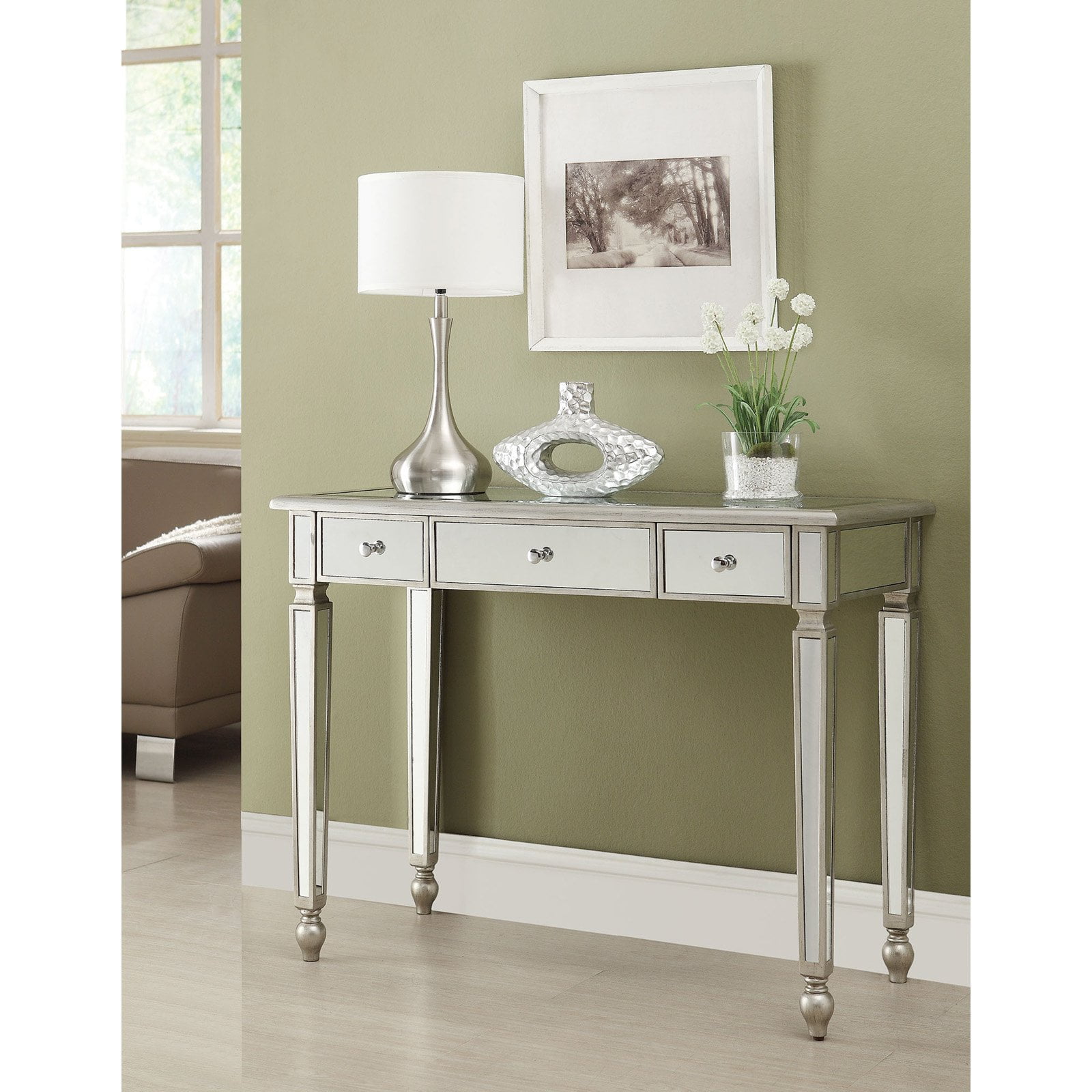 Coaster Furniture Antique Silver Mirrored Console Table