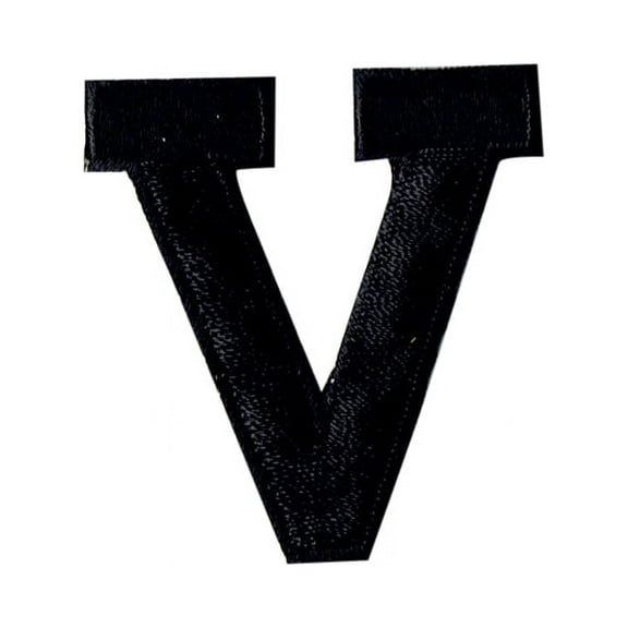 Alphabet Letter - V - Color Black - 2" Block Style - Iron On Embroidered Applique Patch