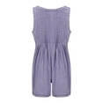 thumbnail image 4 of Lenpel Women's Jean Jumpsuits Summer Casual Sleeveless V Neck Tie Front Pleated Short Rompers Loose Overall Shorts with Pockets, 4 of 6
