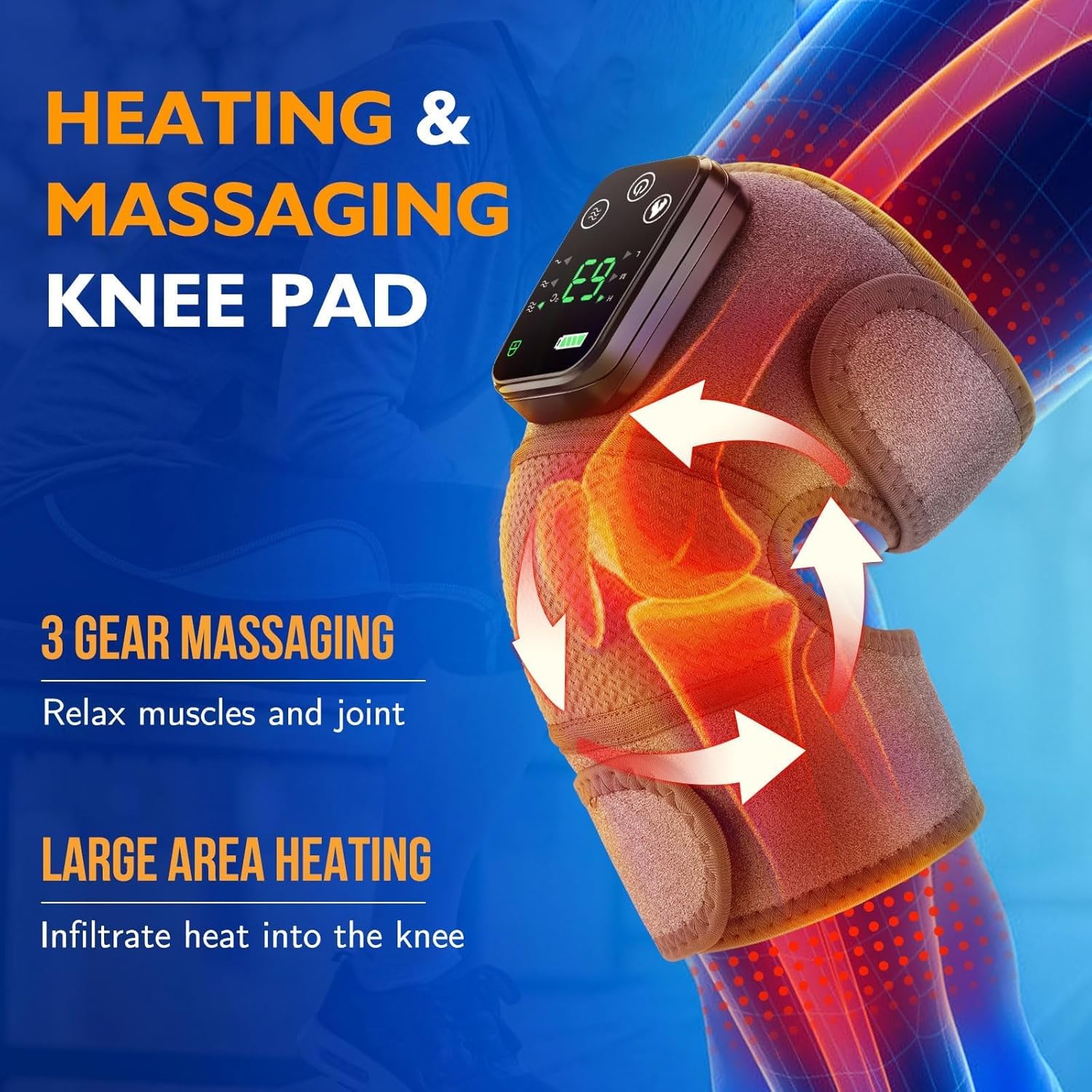 Heated Knee Massager for Pain Relief, Portable Knee Brace with Heat to Keep Knee Warms, Knee Heating Pad for Shoulder Elbow Knee 3 in 1 with Vibration