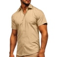 thumbnail image 6 of Guzom Men's Short Sleeve Button Down Shirt- Turndown Collar Casual Polyester Casual Mens Outside Dress Shirts Khaki Size M, 6 of 6