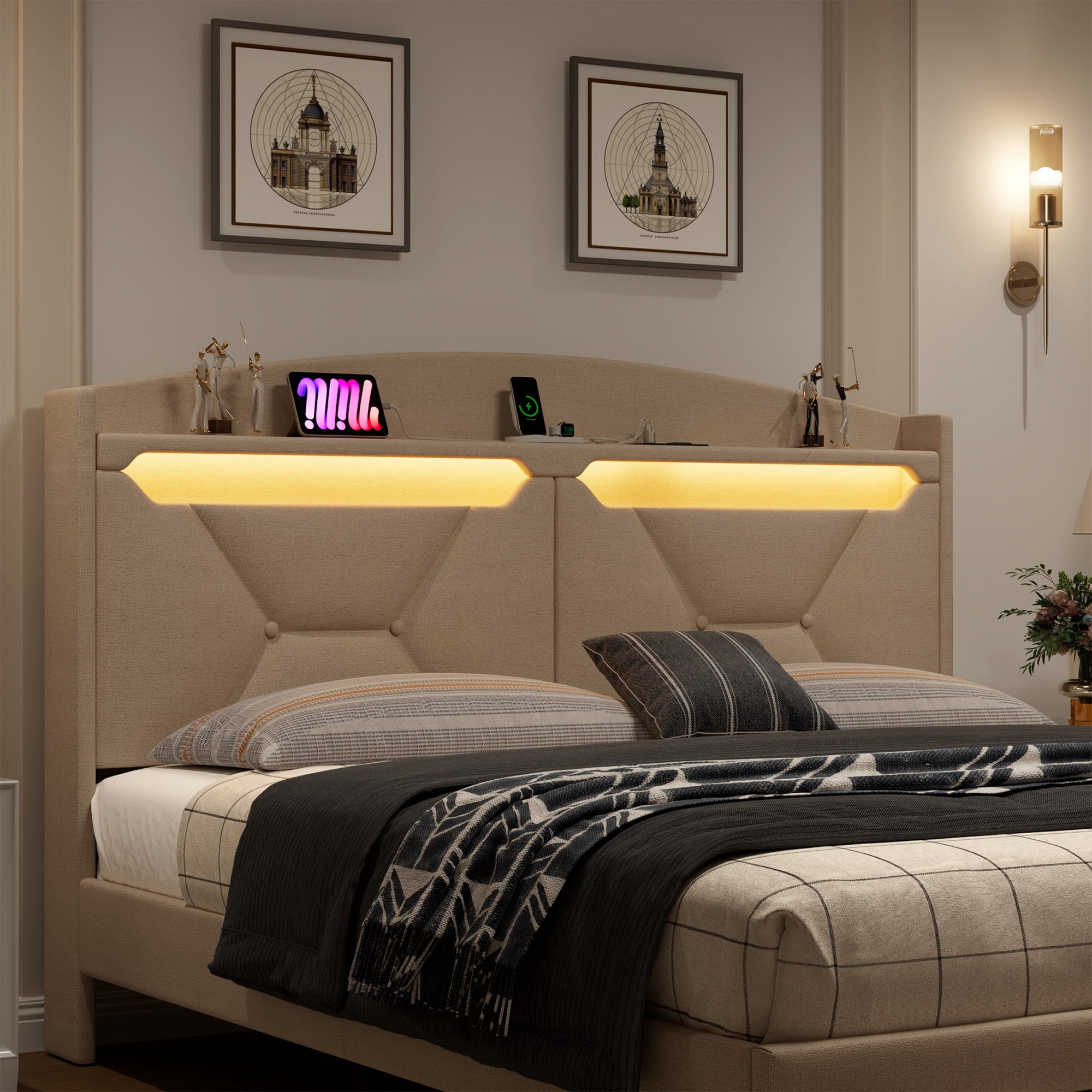 BSHTI Beige Linen Twin Bed Frame with Under-Bed Storage Drawer – Sturdy Platform Bed Base, No Box Spring Needed – Upholstered Frame for Bedroom, Guest Room, Small Space
