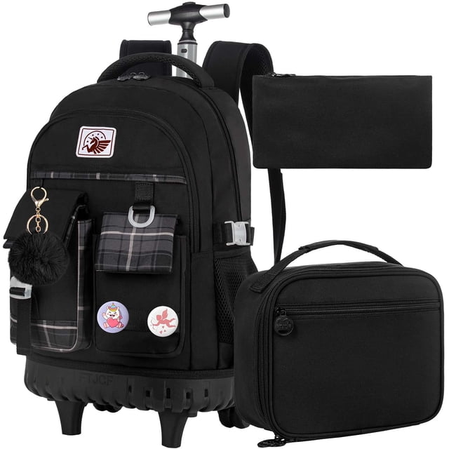 Mochila con ruedas gxtvo, 3 unidades, para mujeres y niñas, con lonchera negra