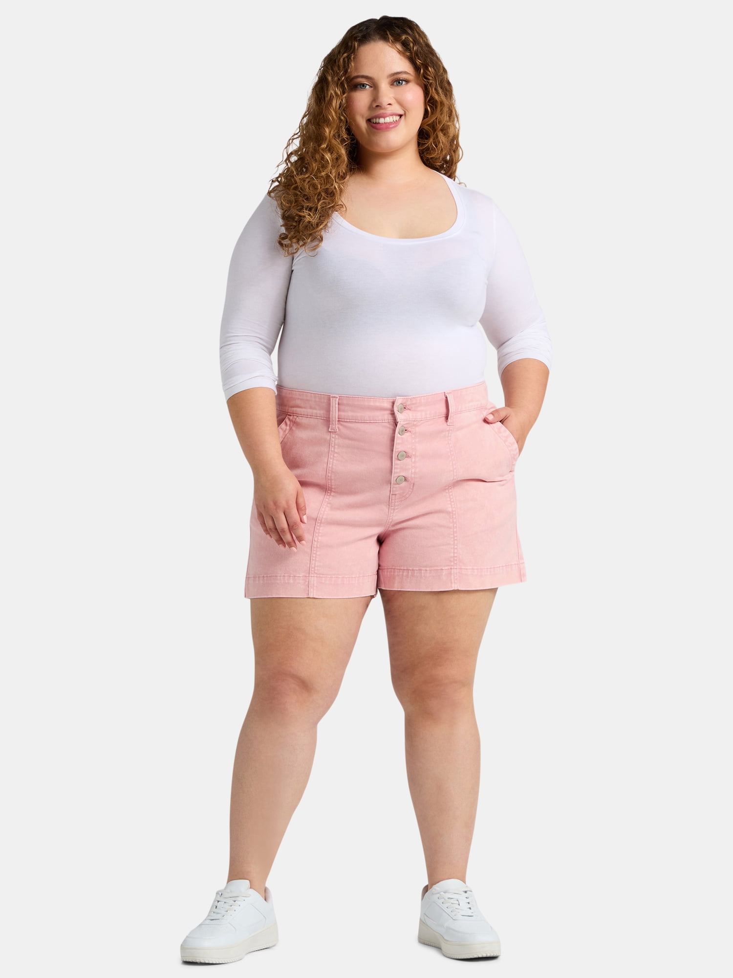Terra & Sky Women's Plus Utility Shorts, 4” Inseam, Sizes 14W-24W