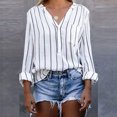 thumbnail image 3 of EINCcm Blouses for Women, Casual Button-Down Shirts V Neck Roll Up Cuffed Long Sleeve Striped with Pockets, Summer Fall Womens Tunic Tops Blouses Tees Shirts, 3 of 9