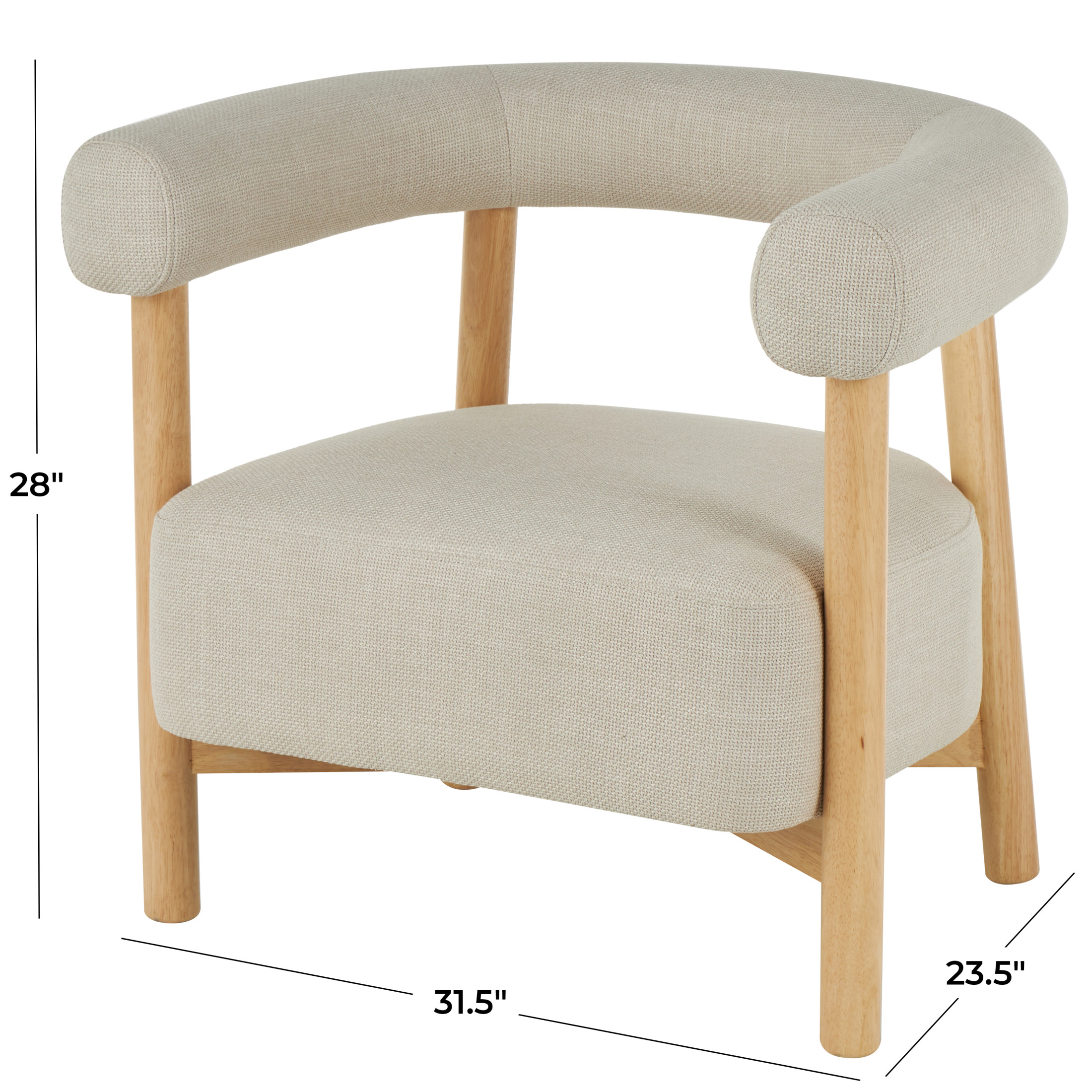 DecMode Polyester Curved Back Mid Century Modern Round Boucle Lounge Chair with Light Brown Wood Frame, Beige