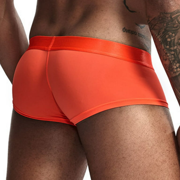 Ovticza Boxer Briefs for Men Cotton Moisture Wicking Sexy Ice Silk Sexy Mens Underwear Orange 2XL, Men's