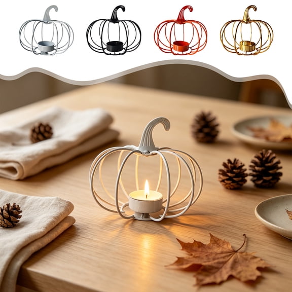 ShaoXinWan Halloween Hollow Iron Pumpkin Candle Holder Ornament, Textured Metal Tabletop Candlestick Decor, Spooky Seasonal Display Prop for Dining Table, Window Sill and Living Room Layout