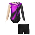 thumbnail image 3 of Traje de baile de Ballet y gimnasia rítmica para niñas, traje artístico de patinaje artístico, leotardo de malla, mono de manga larga con pantalones cortos, 3 of 5