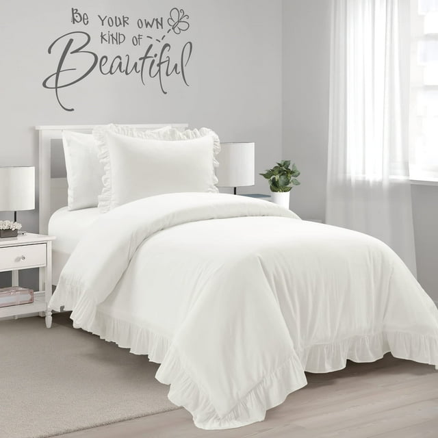 Juego de ropa de cama Lush Decor Reyna Cotton Twin XL, blanco, 2 piezas